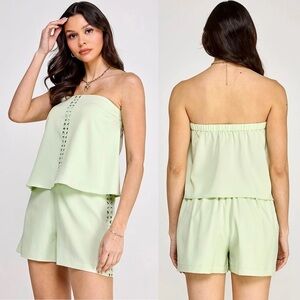 Light Green Strapless Top and Shorts Set